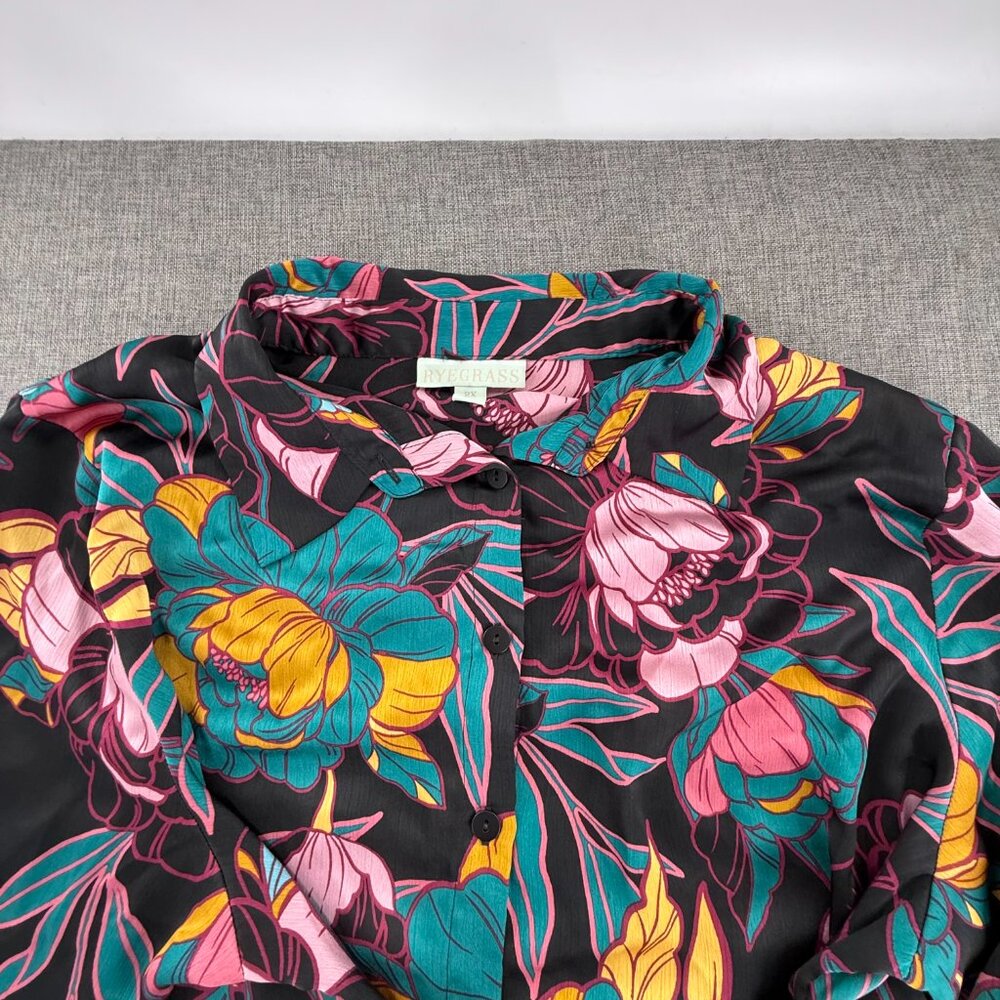 Ryegrass Tie Knot Button Top Plus 2x Blouse Floral Collared Long Sleeve - Picture 4 of 13